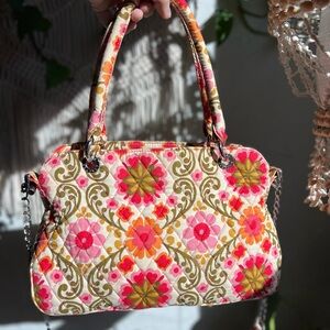 Vintage Vera Bradley Floral Quilted Handbag Early 2000s Pink Orange Purse Boho